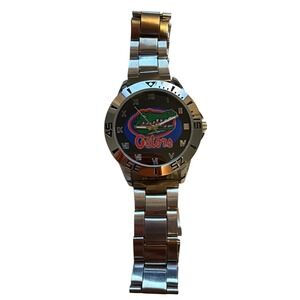 Florida Gators NCAA Watch Silver Tone Stainless Steel Link Bracelet Black Dial